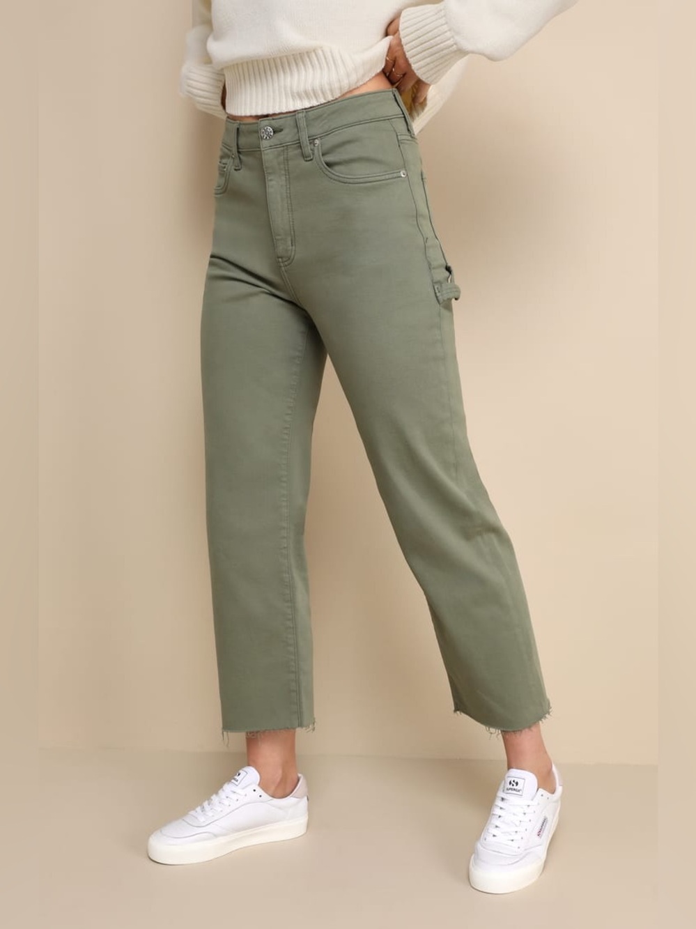 EUC Daze Sundaze Olive Green High Rise Cropped Utility Jeans